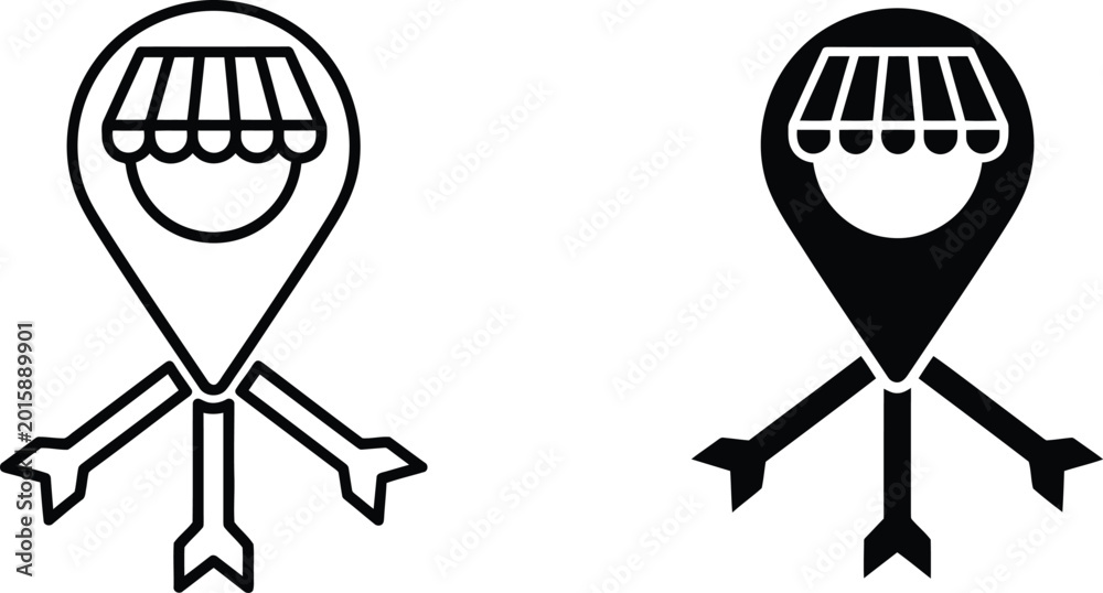 Naklejka premium Store location pin icon with arrows pointing to it