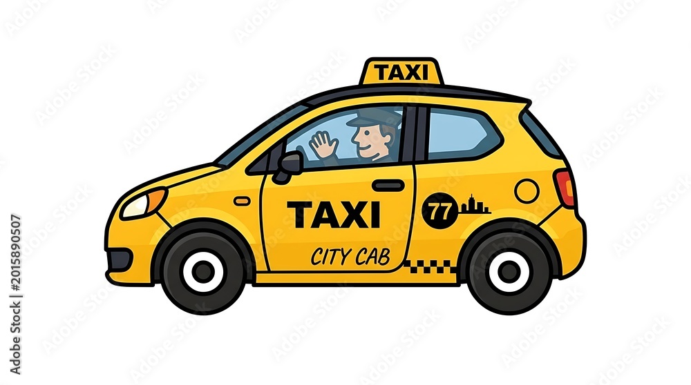 Fototapeta premium Yellow cartoon taxi cab vehicle.