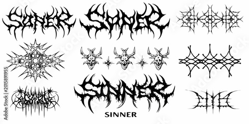 Black metal band logo designs gothic lettering and ornamental elements