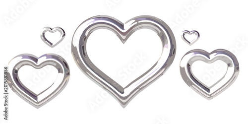 Metallic hearts three silver heart shapes on black background