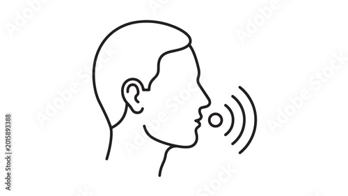 Bild auf Leinwand Head with sound waves icon, representing listening, audio communication, hearing