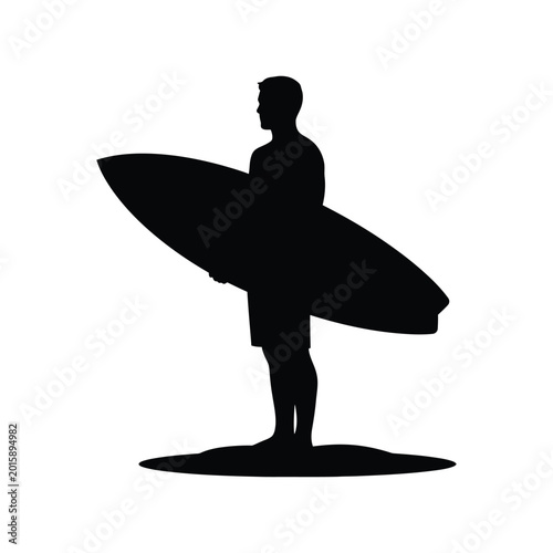 Canvas Print Silhouette of surfer holding surfboard standing on beach sand summer outdoor activity
