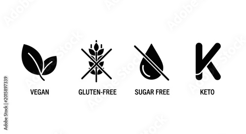 Vegan, Gluten-Free, Sugar-Free, Keto Diet Icons - Healthy Lifestyle Symbols