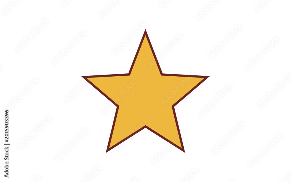 Fototapeta premium Five-pointed star with yellow fill and dark red outline