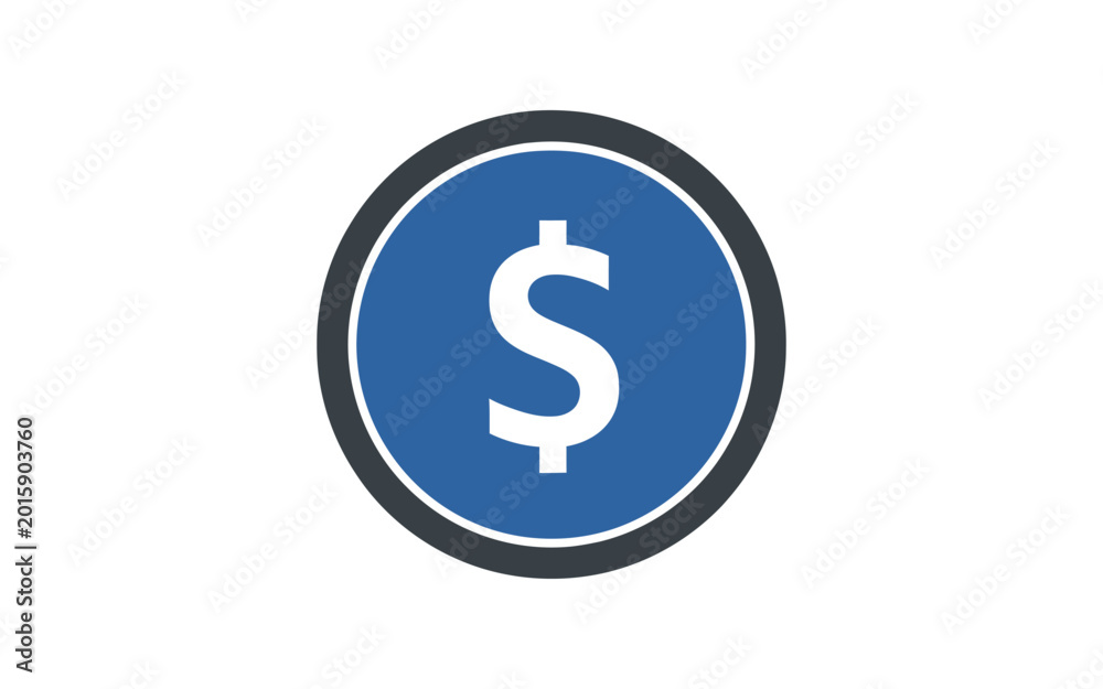 Obraz premium White dollar sign inside a blue circular with dark gray border