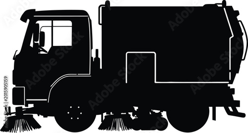 Street sweeper truck silhouette with brushes vehicle
