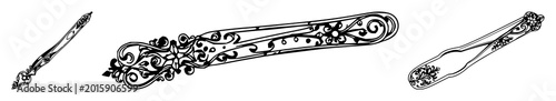 Sugar tongs set with ornate silver design featuring kitchen utensil, serving ware, tableware with metallic and vintage style