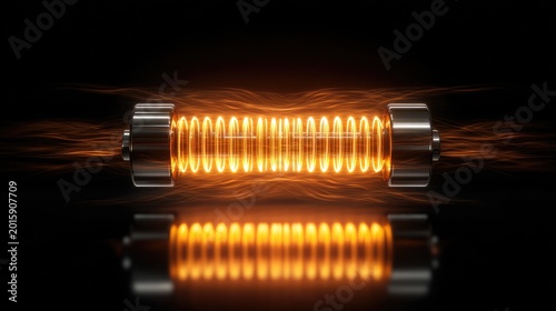 Glowing Orange Coil Heating Element with Fiery Energy Trails.
