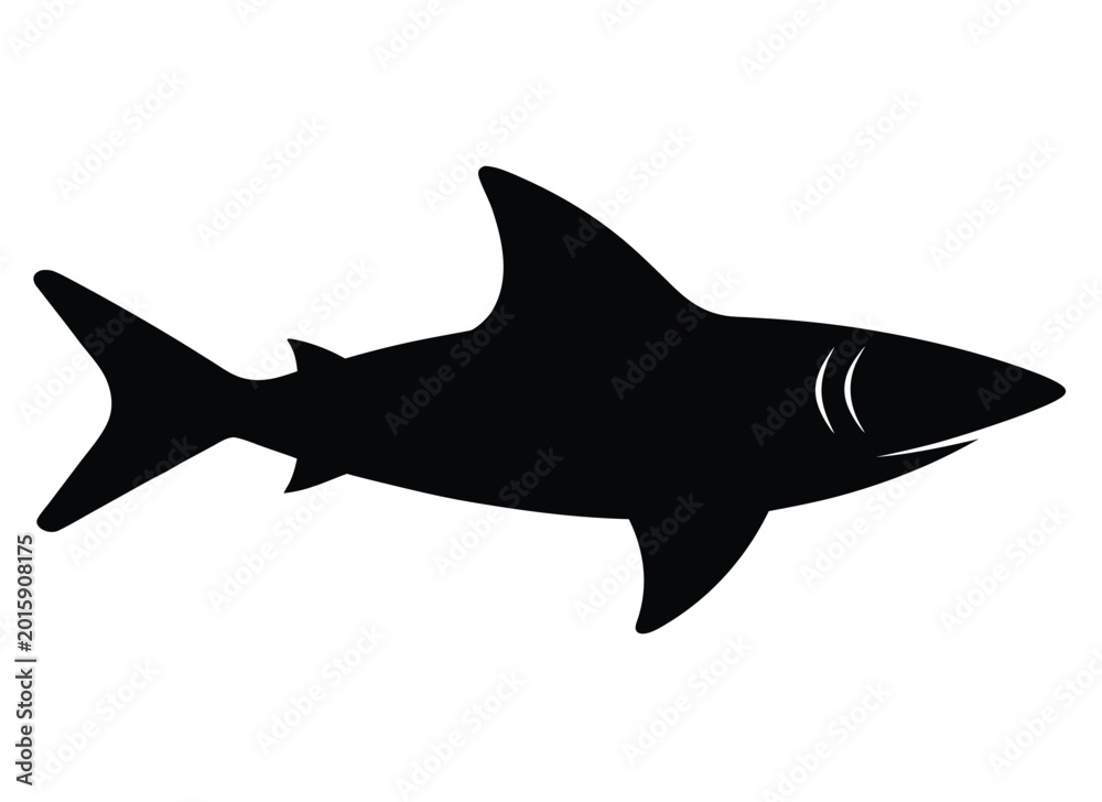 Obraz premium Great white shark silhouette minimalist black vector icon isolated on white background