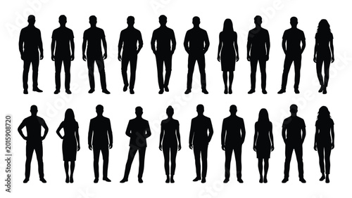 Slika na platnu Collection of diverse human figures in black silhouette against a white backgrou