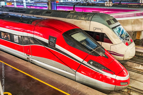 High-speed train parked at the terminal and ready to depart for your destination