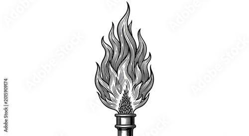 Vintage Torch Flame Illustration - Engraved Style