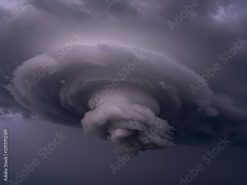 Ominous Mammatus Clouds Pouches Over Stormy Sky. Cloud Formations.