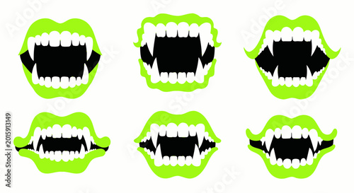 Tableau sur toile Vampire Fangs and Monster Teeth Icons - Neon Green and Black