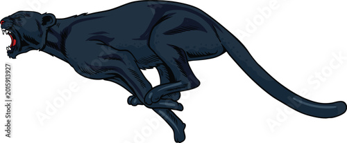Foto Dynamic hand-drawn illustration of a black panther running and leaping in a high