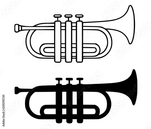 Trumpet minimalist illustration, outline and silhouette icon