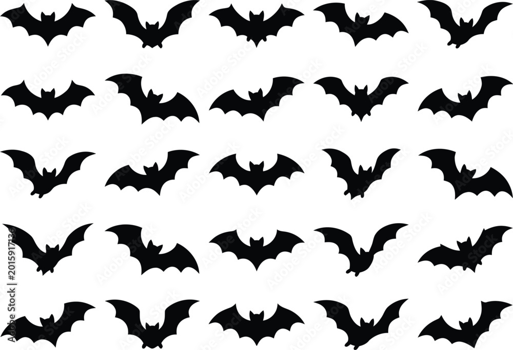 Fototapeta premium Bat silhouettes on a white background halloween themed