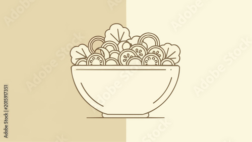 Stylized salad bowl illustration with fresh vegetables in a minimalist design