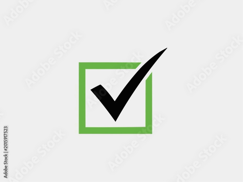 Check mark in a green box against a plain background