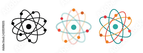 Schilderij op canvas Abstract Atom Icon Set with Colorful Orbit Designs