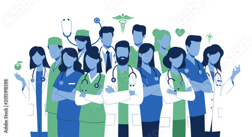 Diverse Medical Team of Doctors and Nurses, Healthcare Professionals Group Illustration