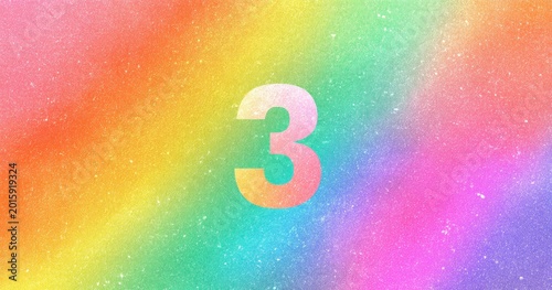 Soft, watercolor-style pastel rainbow gradient with a prominent number 