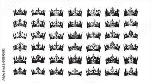 фотографія Black silhouettes of diverse royal crown designs for vintage emblems and medieval thematic graphics
