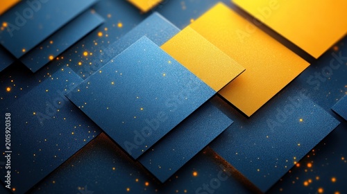 Layers of blue and gold squares create a stunning visual with sparkling accents