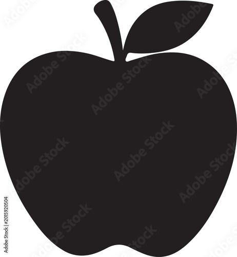 Minimal black apple silhouette vector icon isolated on white background.