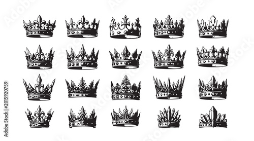 Schilderij op canvas Set of twenty ornate royal crown silhouettes for heraldic emblems and design elements on white