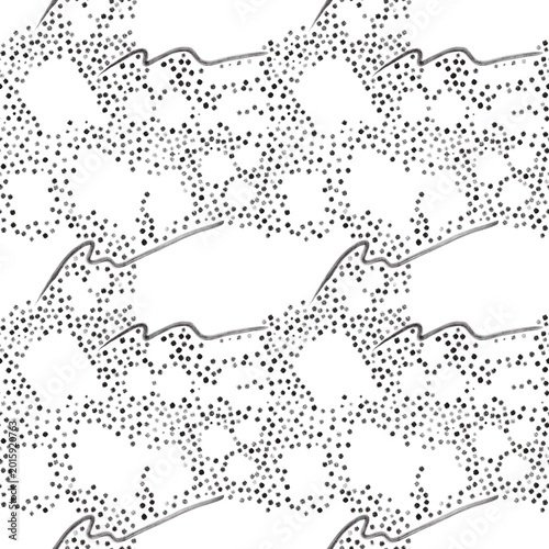 Seamless abstract textured pattern. Simple background with black, white texture. Digital brush strokes. Lines, dots. Design for textile fabrics, wrapping paper, background, wallpaper, cover.