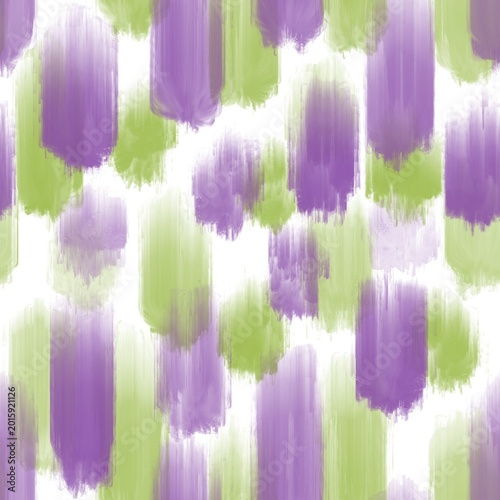 Seamless abstract textured pattern. Purple, green lines on white. Digital brush strokes. Design for textile fabrics, wrapping paper, background, wallpaper, cover. Illustration.