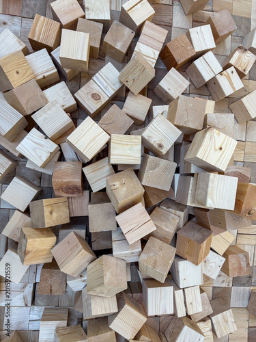 Εκτύπωση καμβά Square pine wood blocks for flooring or construction, natural timber cubes for i