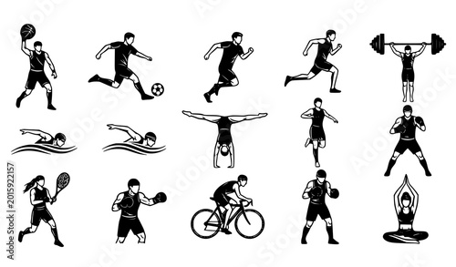 Tableau sur toile Sports silhouette vector mega bundle with athletes fitness and action poses