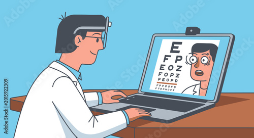 Cuadro en lienzo Doctor conducting an eye test online.