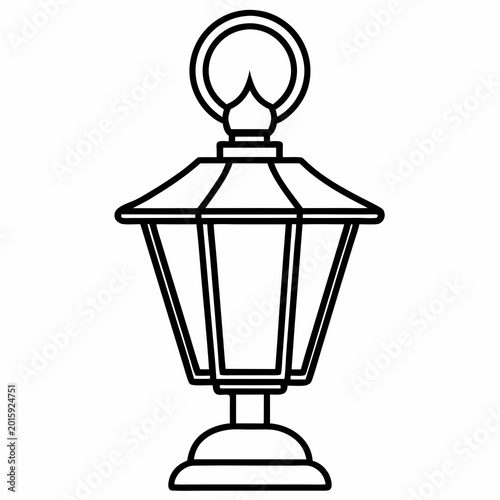 A sleek black and white vector illustration of a classic street lantern with a transparent background for modern graphic design use
