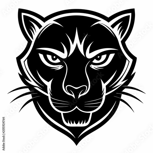 A striking black and white vector illustration of a cougar or mountain lion head used as a bold and fierce logo design.