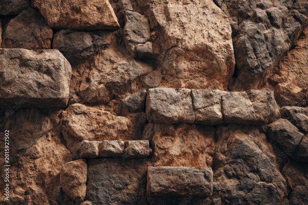 Fototapeta premium Close-up texture of ancient, rough, weathered, massive stone construction