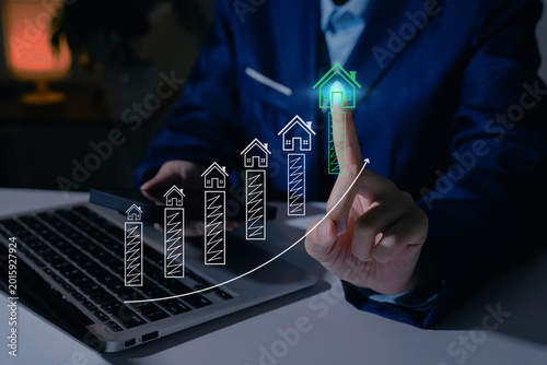 Εκτύπωση καμβά Property investment, business professional analyzing rising housing market graph