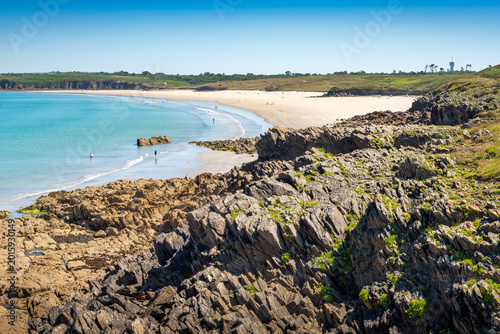 Obraz na płótnie View of Blancs Sablons beach from Pointe de Kermorvan Le Conquet Finistere Britt