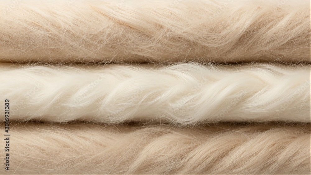 Fototapeta premium Close-up view of soft, fluffy beige and white fur with layered textures in a natural arrangement.