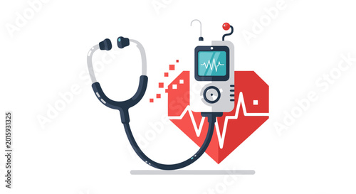 Fotografía Medical stethoscope and heart rate monitor.