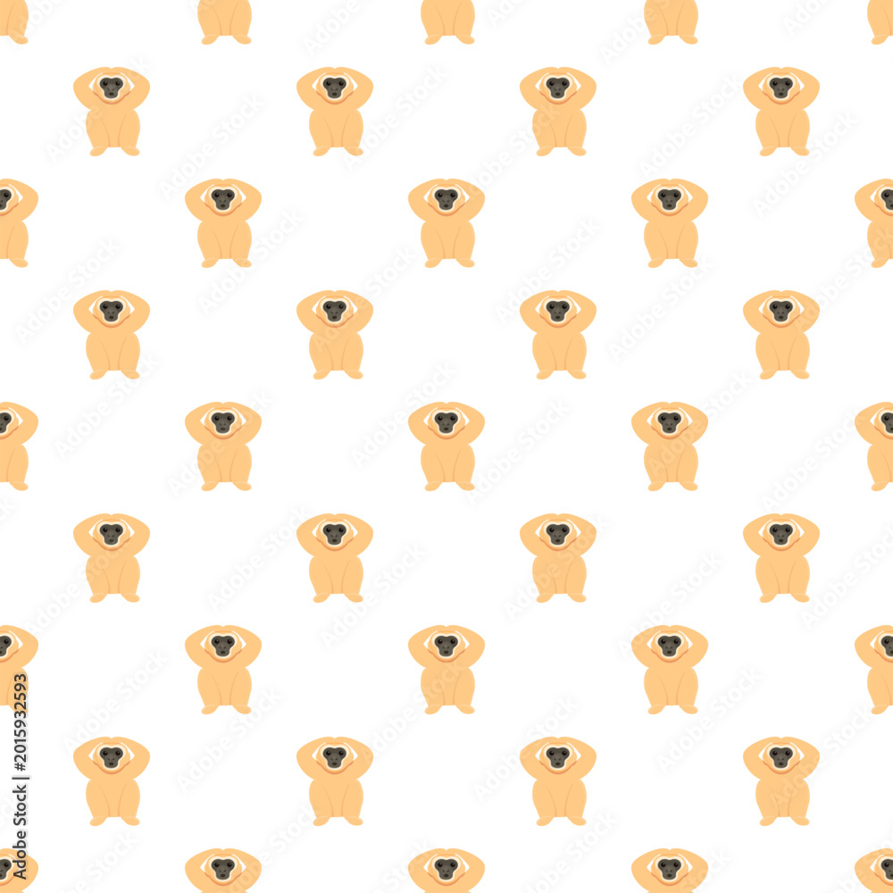 Fototapeta premium Yellow gibbon monkey character seamless pattern on a white background