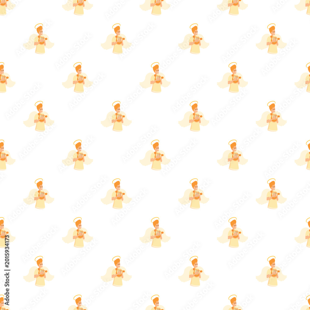Fototapeta premium Angel cherubs with wings and halo playing a lyre repeating in a pattern