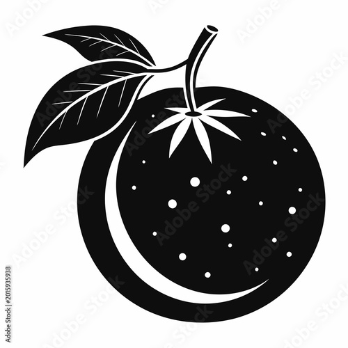 A sleek black and white vector illustration of a stylized apple with a leaf and starburst pattern on its surface