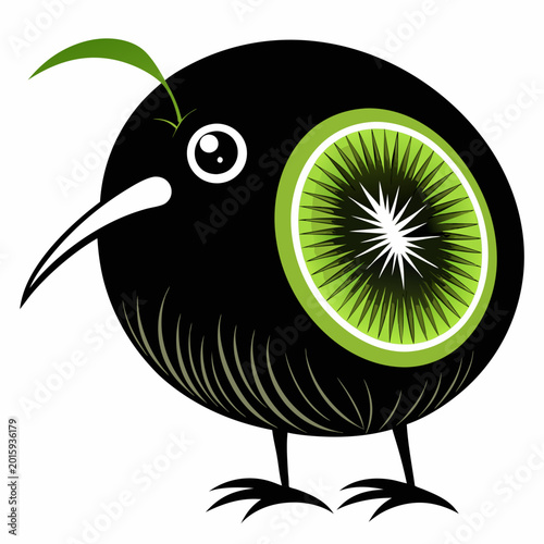 A playful black bird illustration with a lime slice replacing its eye in a flat vector design style