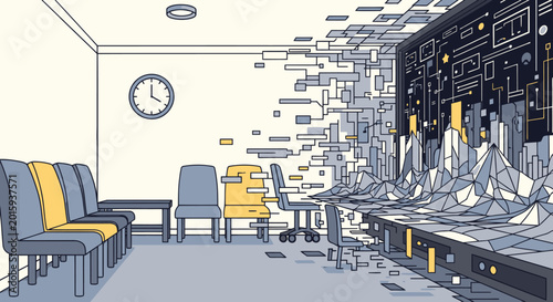 Billede på lærred A surreal office interior with melting furniture.