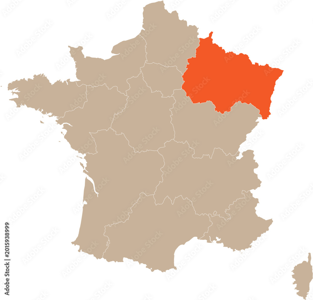 Obraz premium Grand Est Region Location on Map of France Editable Cartographic Illustration
