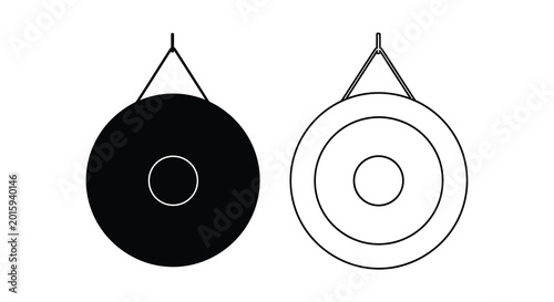 Quadro su tela Traditional Iranian gong with hanger black and white silhouette