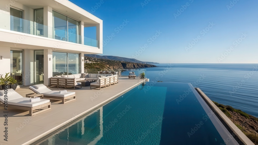Fototapeta premium Modern coastal villa with infinity pool